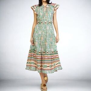 Size XL Anthropologie Current Air Border Print Tiered Midi Dress